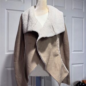 Women's Beige and Brown Jacket with Shearling Collar